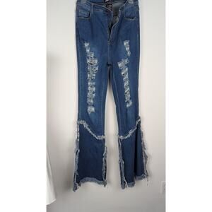 JC & JQ Distressed Raw Seams Flare Jeans XL - HighRise Shredded Bell Bottoms EUC